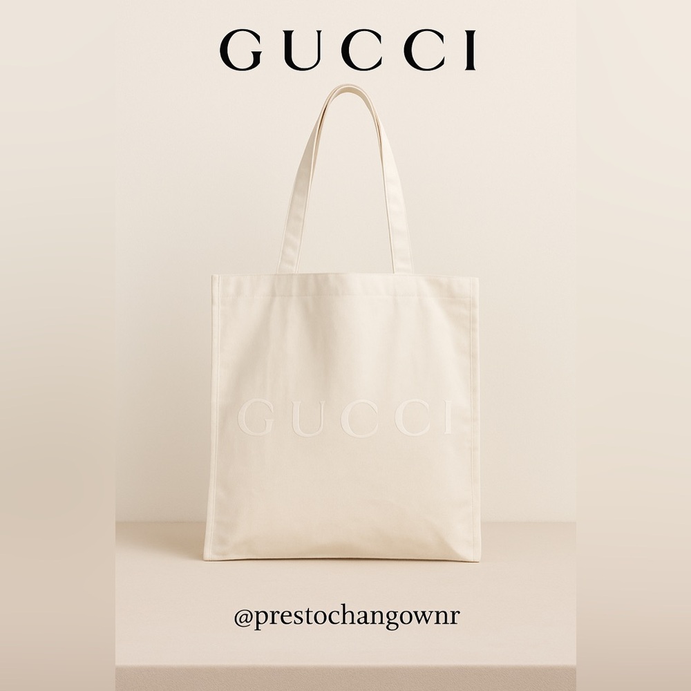 Gucci White Canvas Logo Tote Bag - Picture 1 of 3
